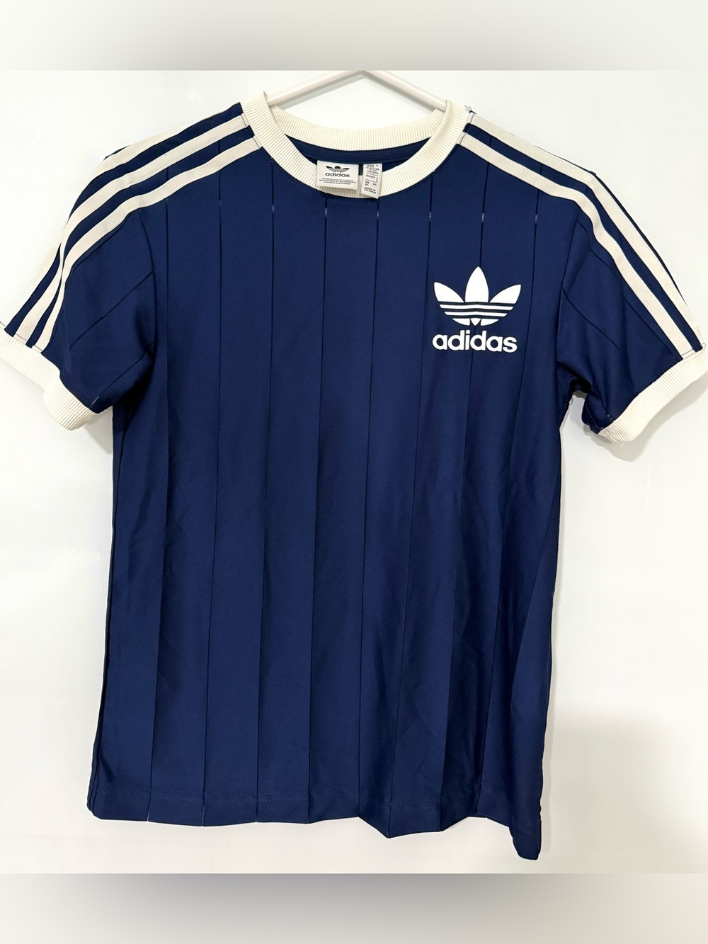 Adidas Originals 3-Stripes Trefoil Navy Blue Tee Shirt Women’s XS Athletic Top